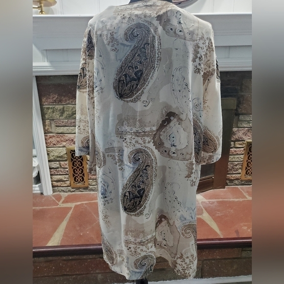 Quo-silk Women's Paisley Silk Button Front Scallop Collar Blouse Top XL - Picture 2 of 8